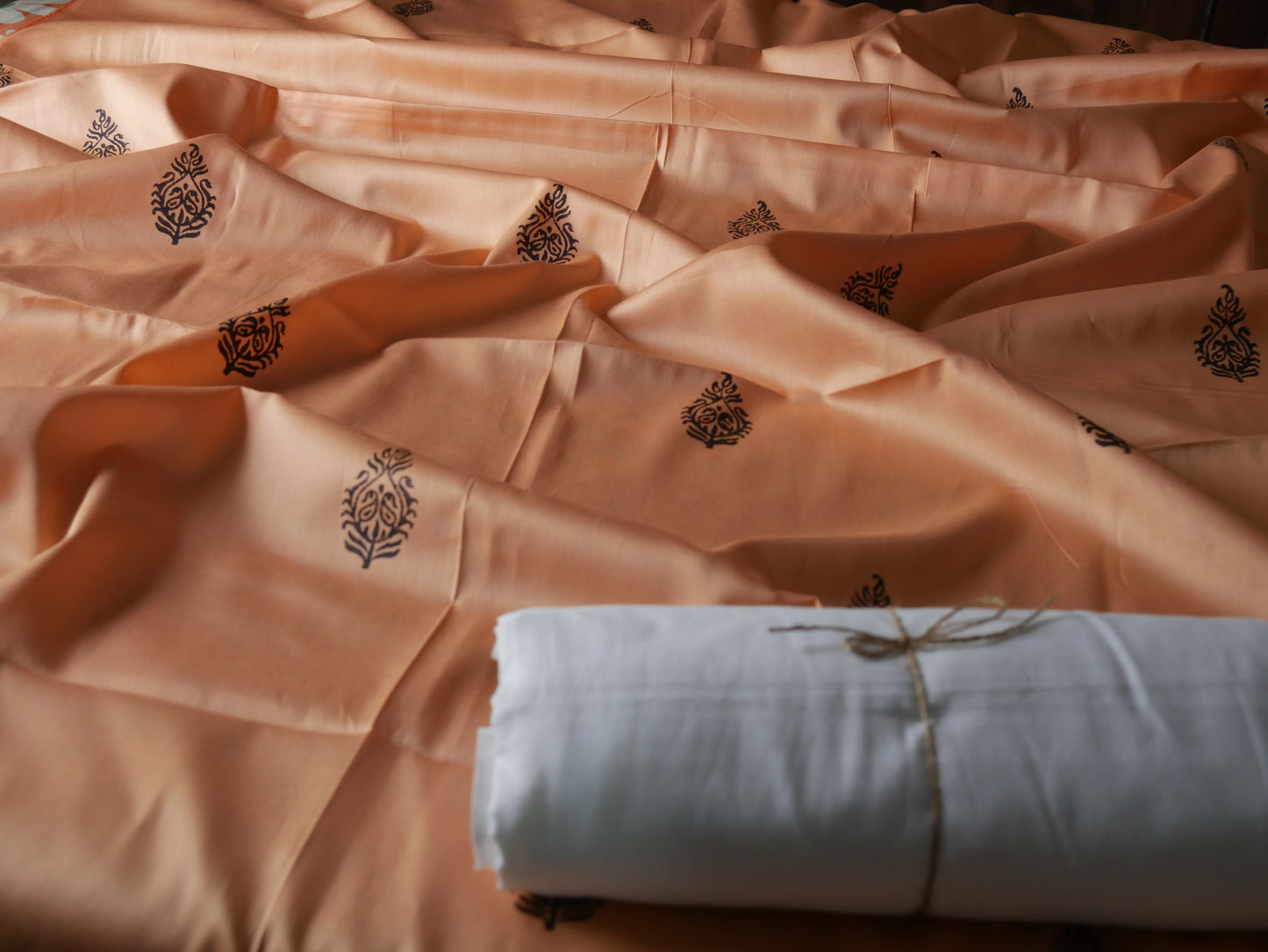Peach handblock pure cotton kurta for men.