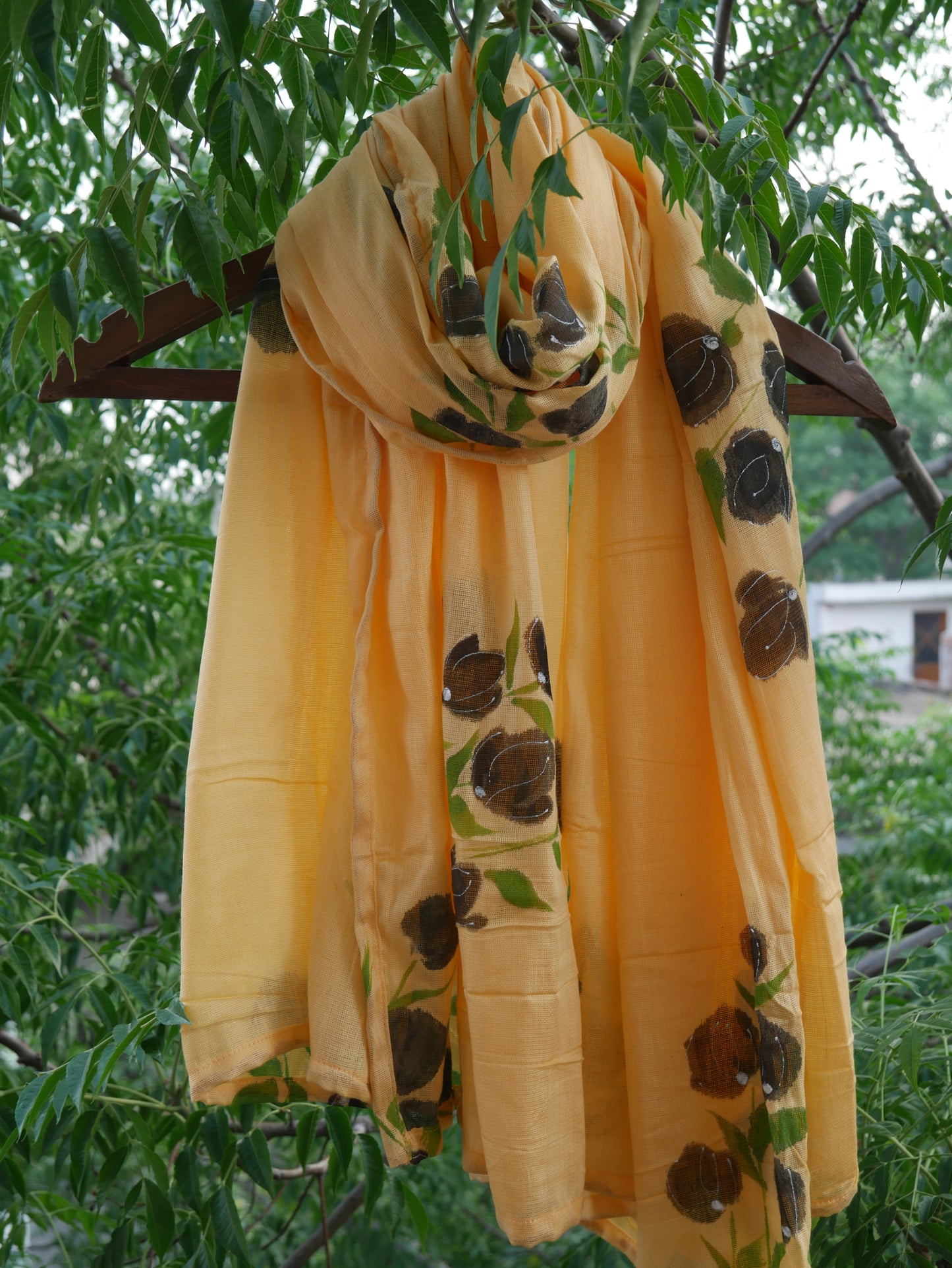 Saffron handpainted floral scarf