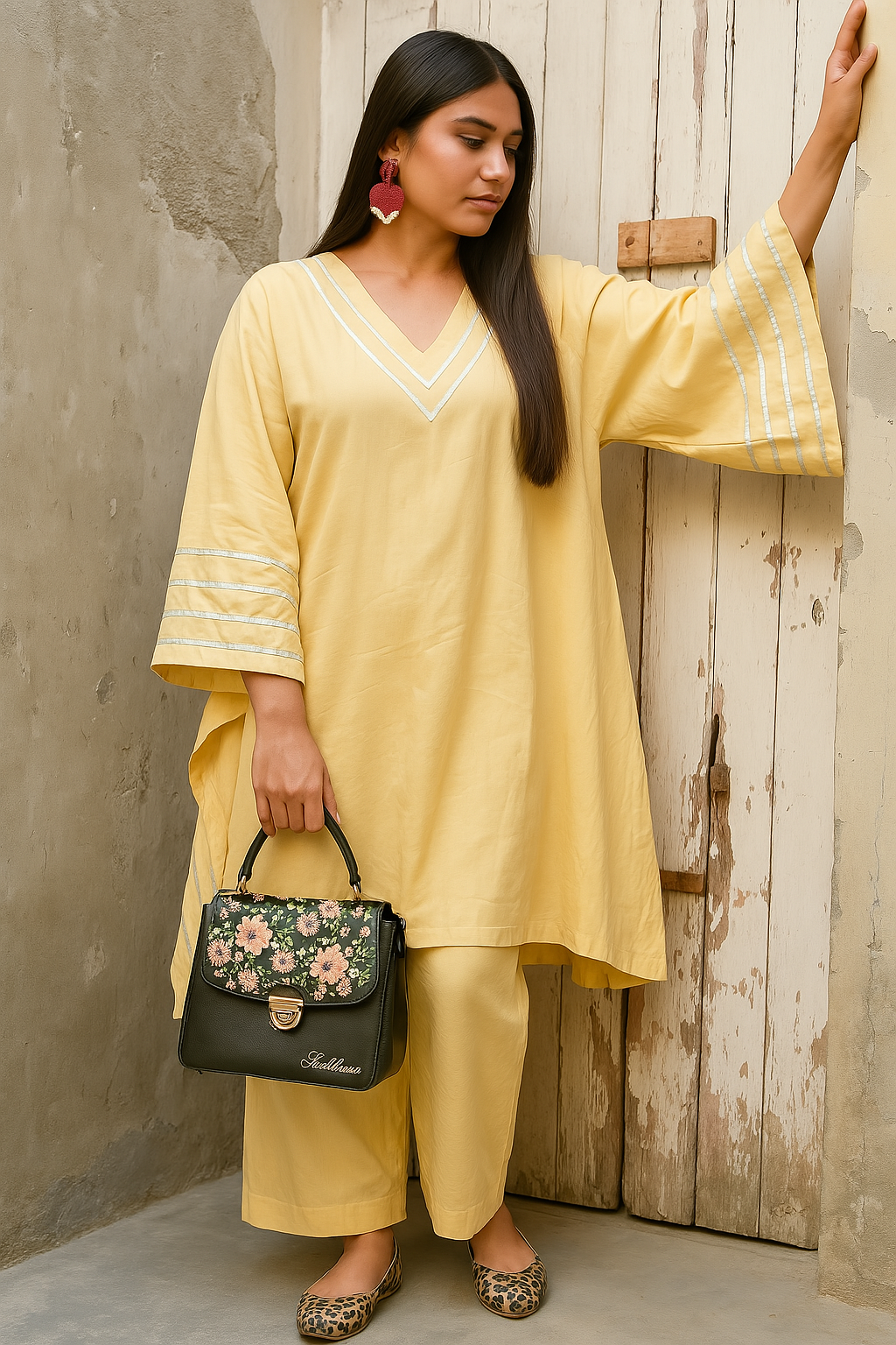 Beige oversized  cotton coord set for summers