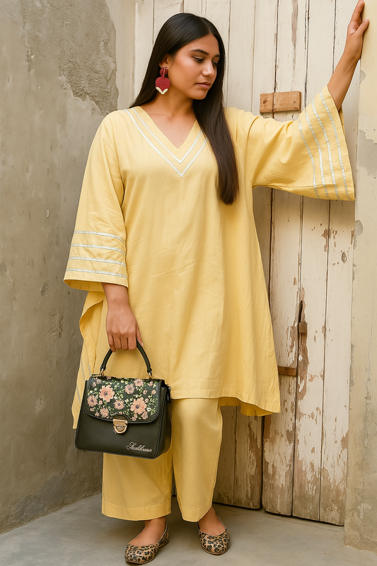 Beige oversized  cotton coord set for summers