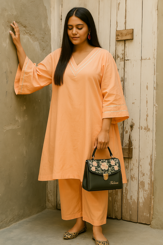 Peach cotton oversized coord set for summers