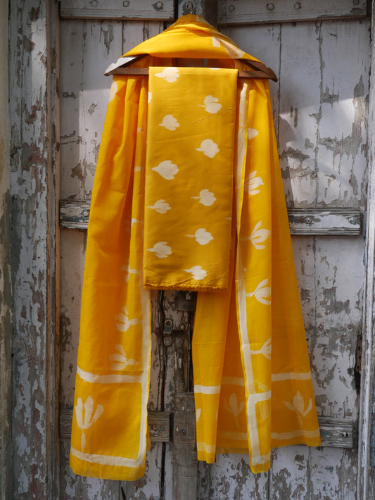 Yellow pure jam cotton shibori handblock suit