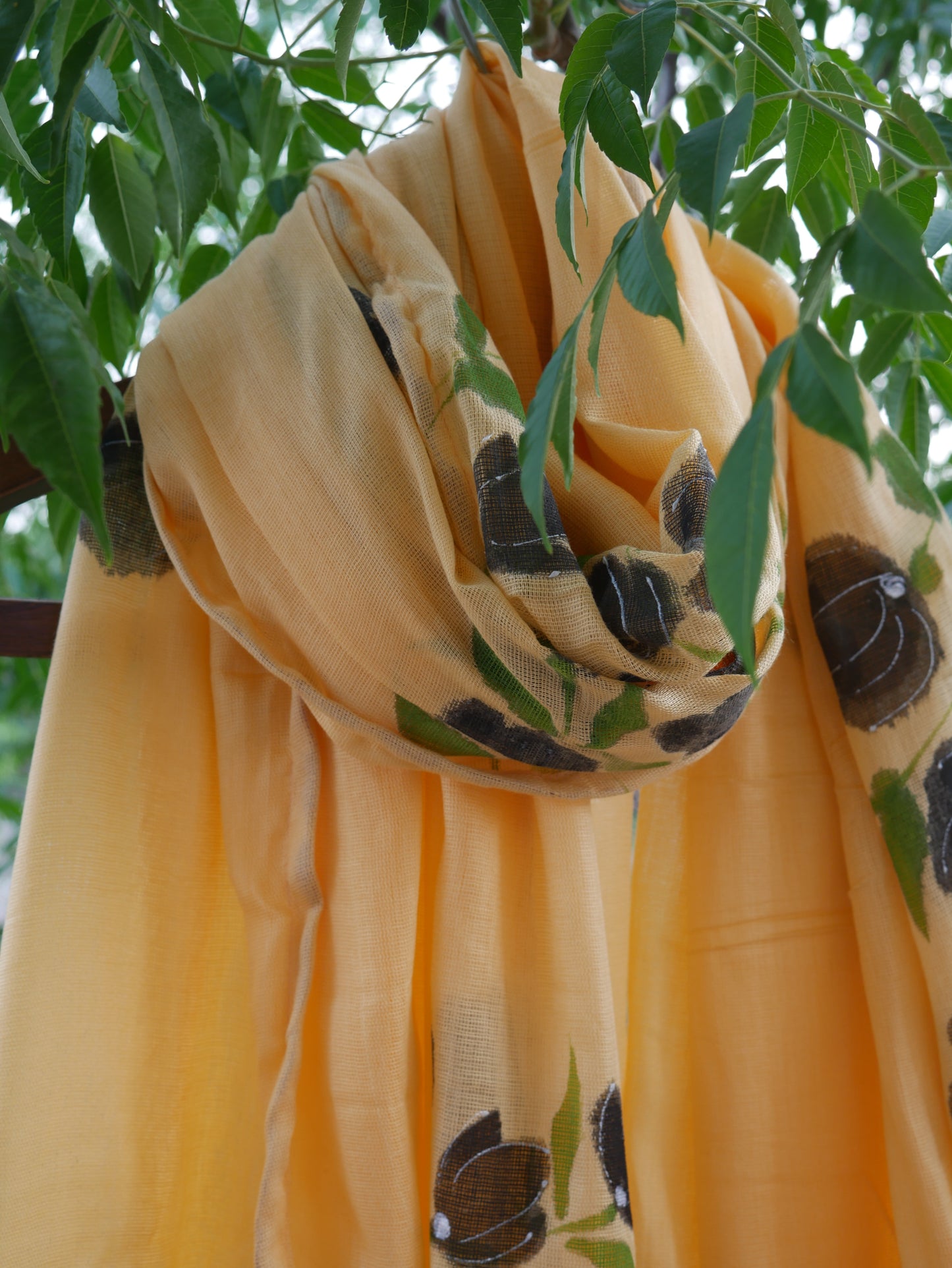 Saffron handpainted floral scarf
