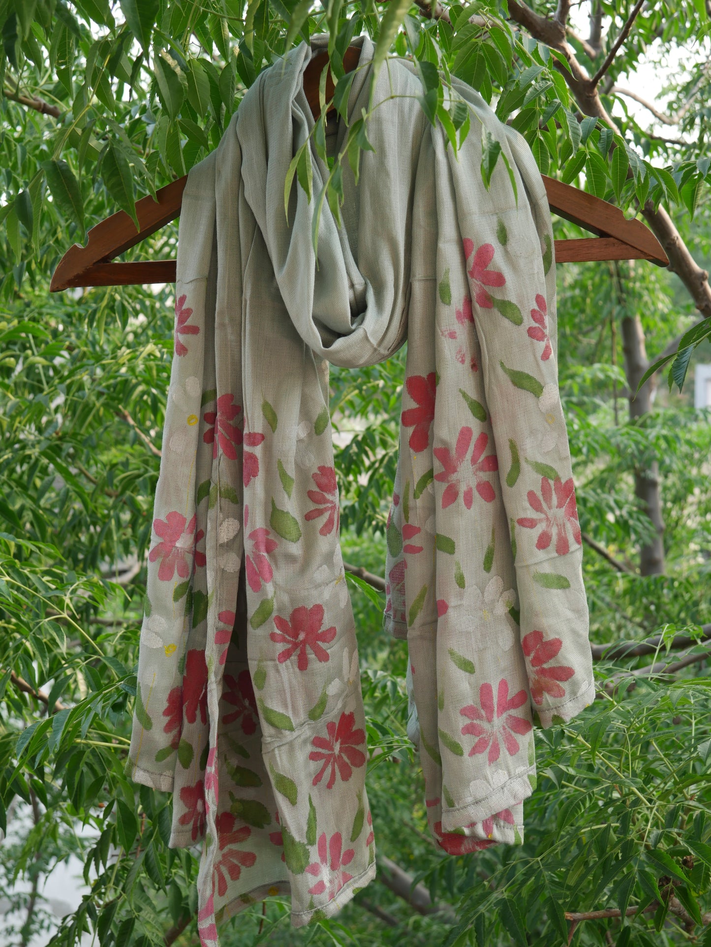 Grey handpainted blossom scarf
