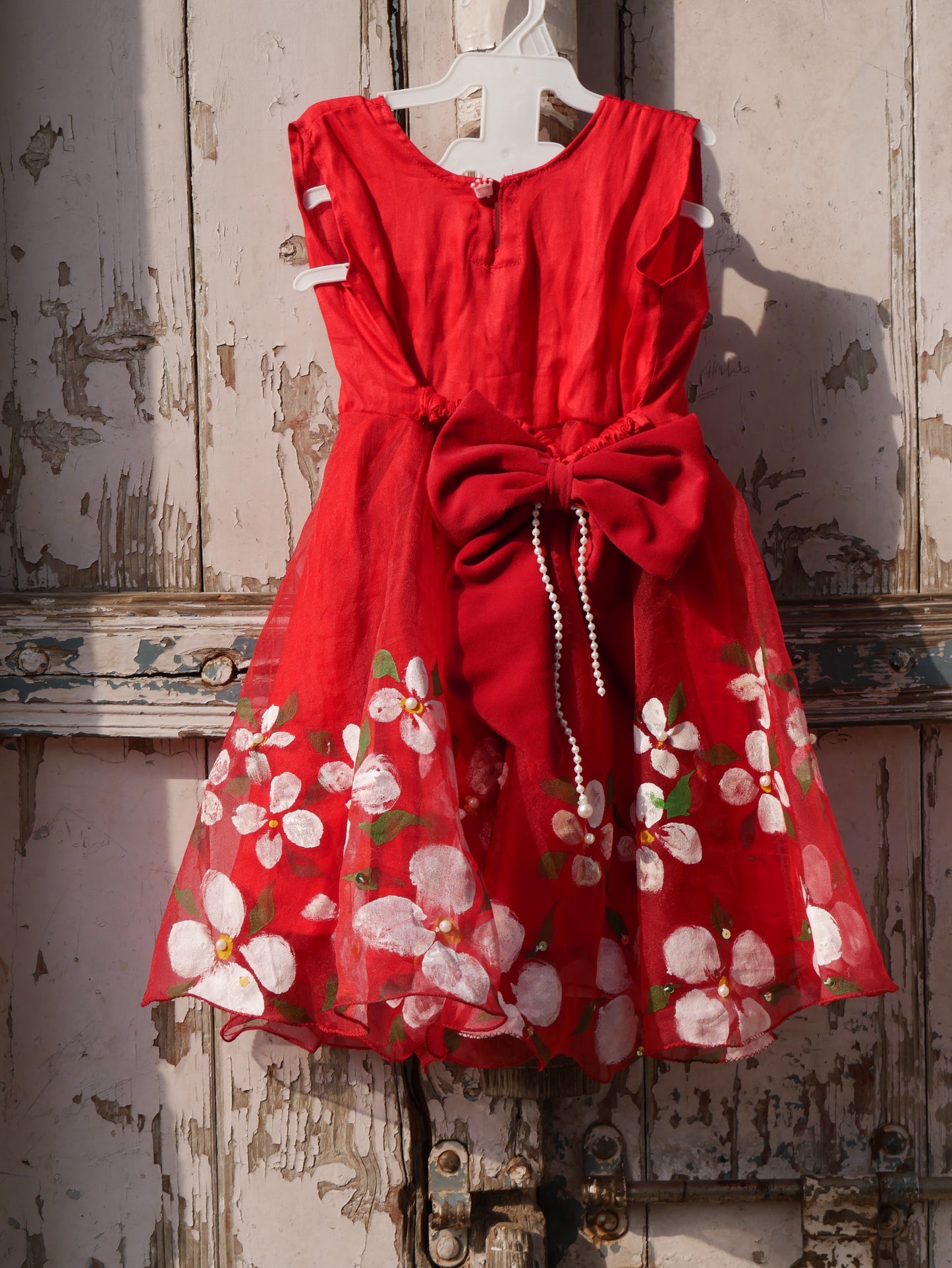 Red handpainted organza toddler frock