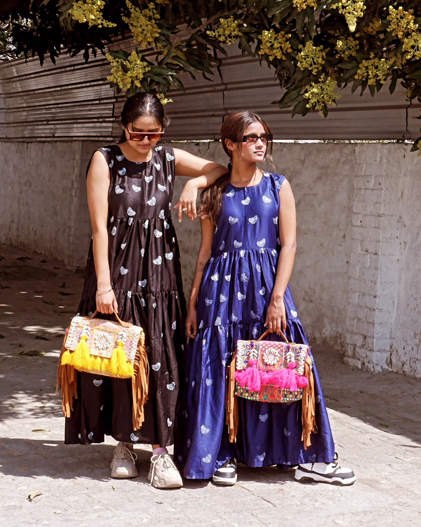 Navy blue cotton butterfly maxi dress