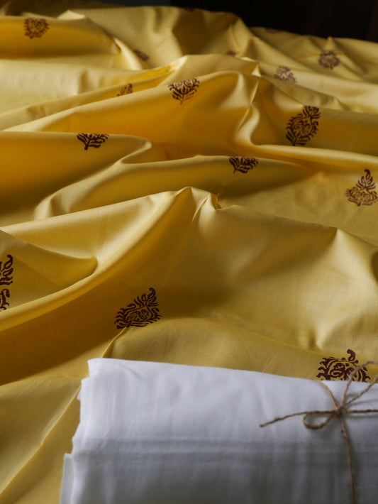 Yellow handblock pure cotton kurta for men